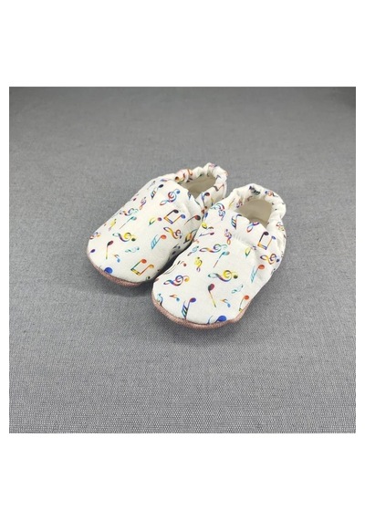 Loove Bebe Bebek Kız Erkekörme Kumaş Ergonomik Ev Kreş Patik Panduf Ayakkabı Nota Beyaz