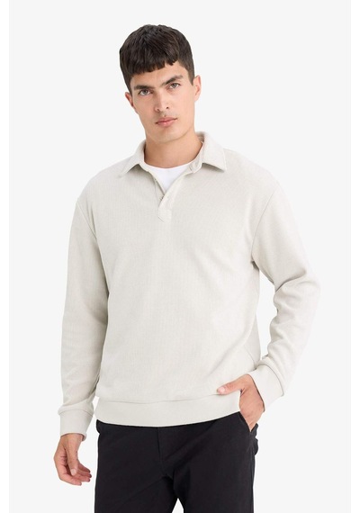 Defacto Regular Fit Polo Yaka Yarım Fermuarlı Fitilli Kadife Sweatshirt E9410ax25aubg672 Bej