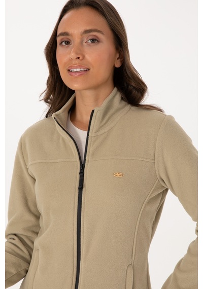 U.S. Polo Assn. Kadın Açık Haki Fermuarlı Dik Yaka Polar Sweatshirt 50316729-VR183