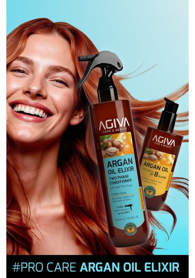 Agiva Argan Oil Elixir Onarıcı ve Isı Koruyucu ve Çift Fazlı Fön Suyu 400 ML