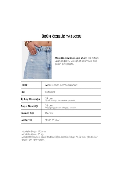 it's basic Kadın Kot Rengi 12s6-3 Tasarım Baggy Bermuda Denim Şort Çok Renkli