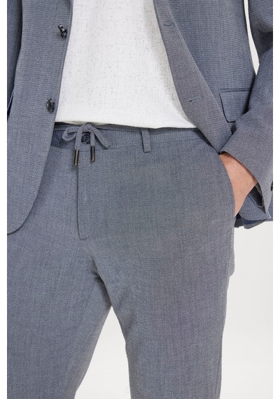 Ac&co Erkek Grı Slim Fit Mono Yaka Beli Bağlamalı Gofre Desenli Takım Elbise Gri