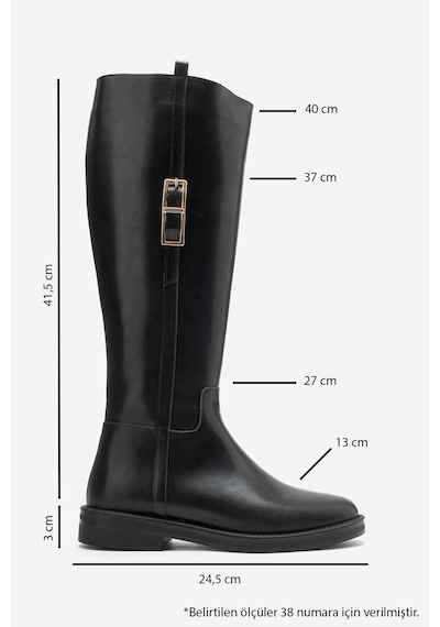 Luvi Shoes Morley Siyah Cilt Tokalı Kadın Binici Çizme