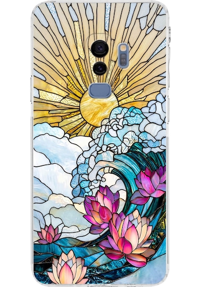 Printify Samsung Galaxy S9 Plus İle Uyumlu Vitray Okyanus Sabahı Tasarımlı Şeffaf Silikon Kılıf Şeffaf