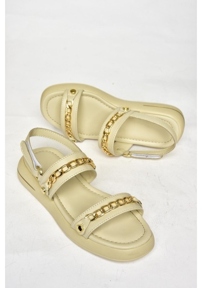 Fox Shoes S518105609 Bej Gold Zincir Detaylı Kadın Sandalet Bej