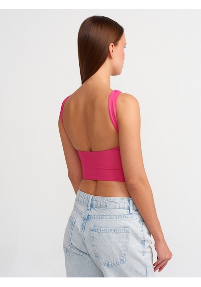 Dilvin Sırtı Açık Crop Top Fuşya