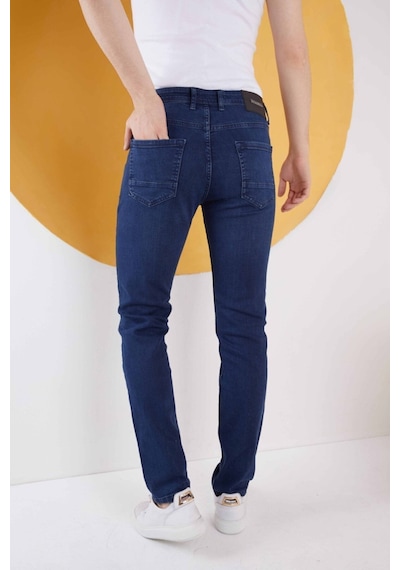 Erkek Düz Klasik Rahat Kesim Regular Fit Likralı Kot Jeans Lacivert Koyu Lacivert