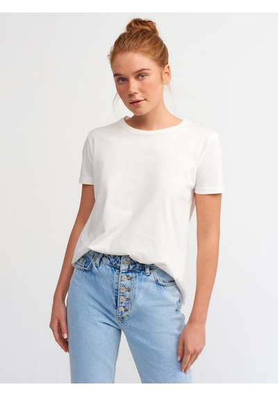 3471 Bisiklet Yaka Basic T-shirt-ekru Ekru