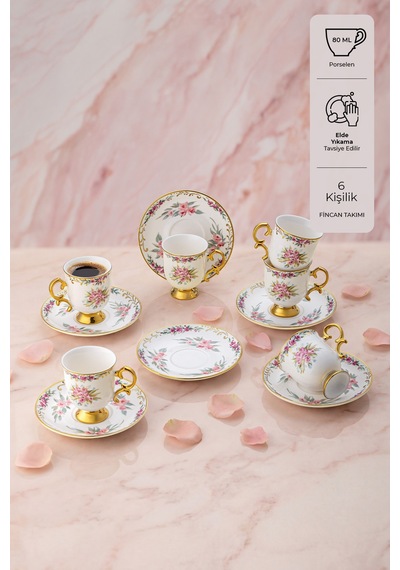 Emsan Rose 6 Kişilik Kahve Fincan Takımı 80 Ml Multicolor