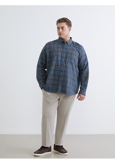 Lcwaıkıkı Classic Yeşil Büyük Beden Regular Fit Uzun Kollu Ekose Gabardin Erkek Gömlek