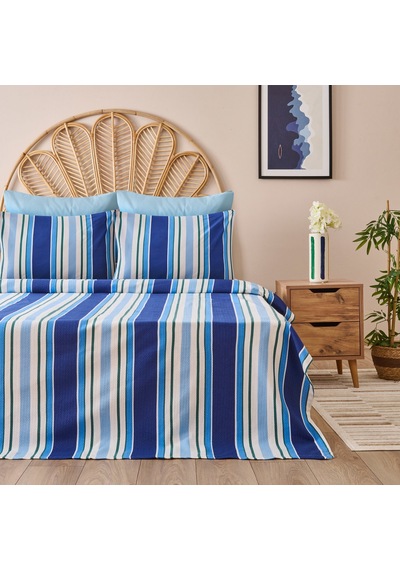 Soft Verano Çift Kişilik Pike Takımı - Mavi / Yeşil Renkli