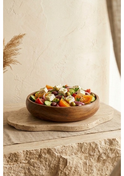 Akasya Yuvarlak Çok Fonksiyonlu Meyvelik,salata Sunum Kasesi Dekoratif Kase 24 Cm Kahverengi