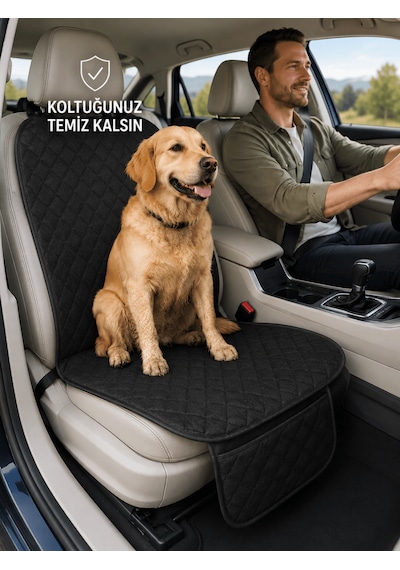 Beylini 2 Adet Oto Ön Koltuk Minderi Koltuk Kılıfı Cepli Lastikli Su Geçirmez Yıkanabilir Kapitone Kumaş Terletmez Universal Çocuk Kedi Köpek Kir Önleyici Kaymaz Set 2'li Set