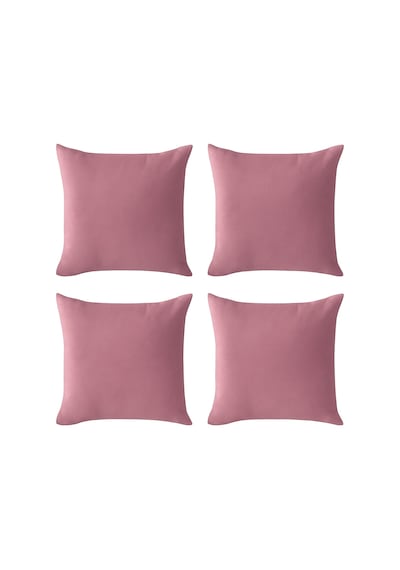 Pembe Kırlent Kılıfı 4'lü Set - Gizli Fermuarlı - Kadife Dokulu Pembe 1
