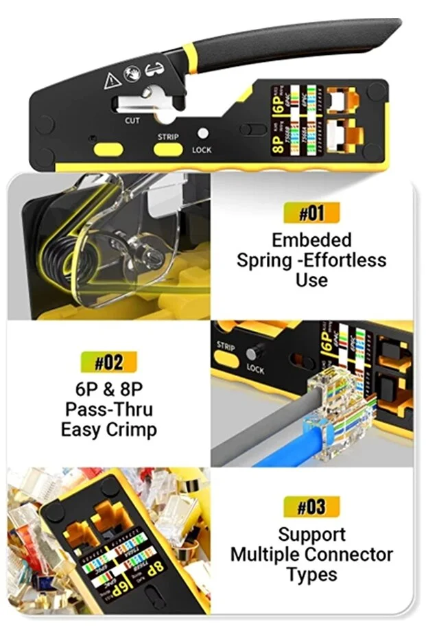 Yeni Nesil Pense Rj45 Çok Fonksiyonlu Ağ Sıkma Pensesi Cat6 Cat7 Rj45 Rj11 Rj12 + 100 Adet Rj45 Yeni Nesil Delikli Konnektör