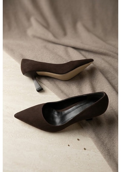 Shoetek Vienatta Kadın Stiletto İnce Topuklu Mat Kahverengi Saten Kahve