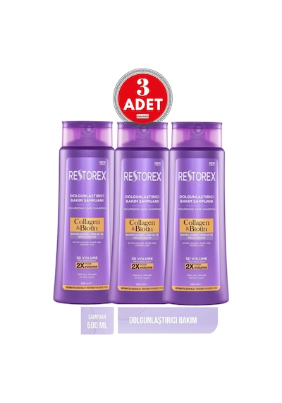 Collagen & Biotin Dolgunlaştırıcı Şampuan 500 Ml 3 Adet Tüm Saç Tipleri