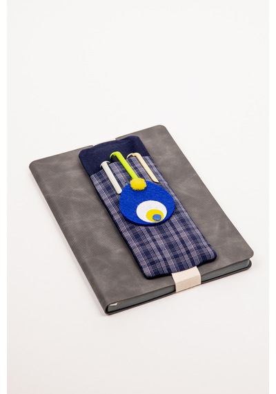 Defter Üstü Kalemlik A5 Lastikli Kalem Tutucu Kumaş Organize Lacivert