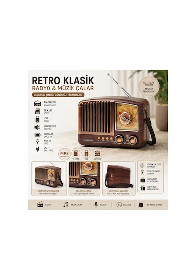 Ns-3381bt Mini Nostaljik Radyo Müzik Çalar Bluetooth Speaker Şarjlı Hafıza Kartı Ve Usb Girişli Mp3 Müzik Çalar Kablosuz Hoparlör Fm Radio