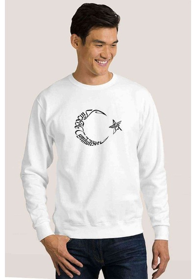 Türkiye Cumhurıyeti Atatürk Baskılı Beyaz Erkek Sweatshirt