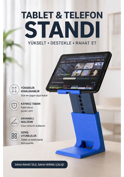 Ayarlanabilir Tablet & Telefon Standı Yükseklik Ayarlı Masaüstü Stand Kaymaz Taban Ergonomik Tutucu