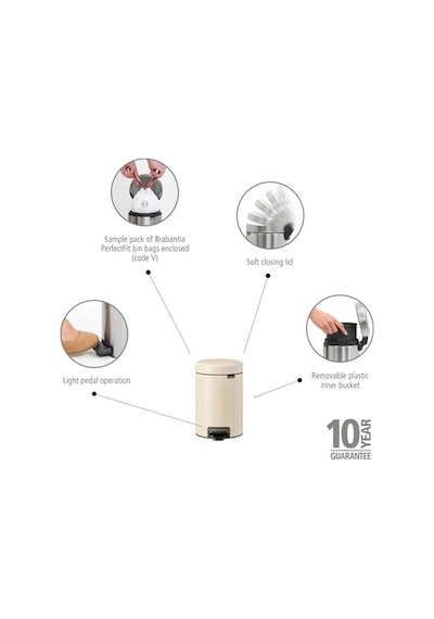 Newıcon Pedallı Çöp Kovası 3 L Banyo Veya Tuvalet İçin Küçük Çöp Kutusu Yumuşak Kapanan Kapak Kol Genel