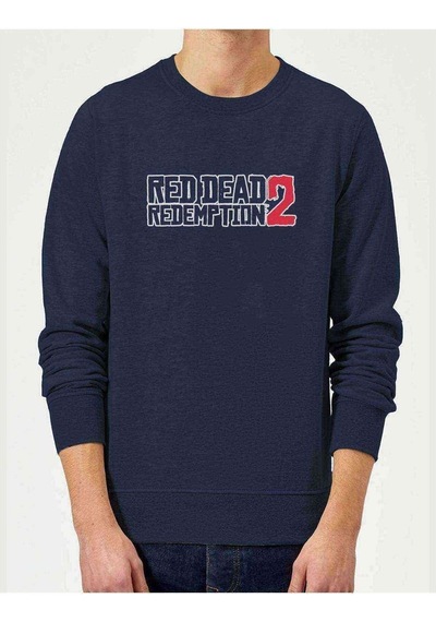Red Dead Beyaz Logo Baskılı Indigo Erkek Örme Sweatshirt