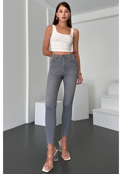 Gri Kadın Skinny Fit Jean Yüksek Bel Likralı Esnek Kot Pantolon Jennie-gri 001