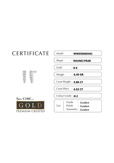 Beyaz Altın Sertifikalı Premium Created Taşlı Sallantılı Küpe Beyaz Altın