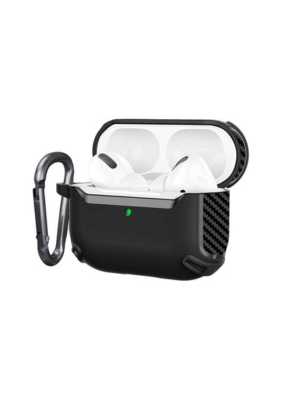 Maks Technology Apple Airpods Uyumlu 3. Nesil Kılıf Köşe Karbon Fiber Detaylı Askı Aparatlı Airbag Darbe Emici Maks Koruyucu Kapak Siyah