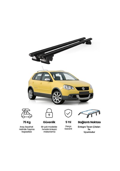 Volkswagen Polo Cross 2006-2009 Uyumlu Siyah Ara Atkı Port Bagaj Tavan Barı