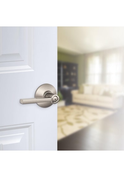 Privacy, Satin Nickel Round - Schlage F40 Lat 619 Latitude Privacy Lever, Satin Nickel