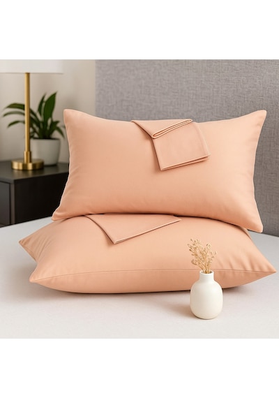 Bej Pamuk Kumaş Kapaklı Yastık Kılıfı 2 Adet 50 X 70 Cm