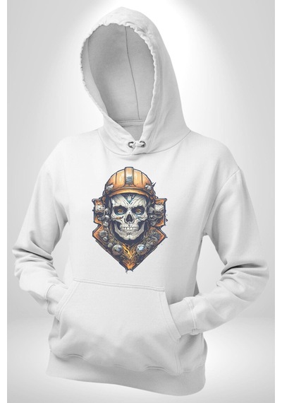 Maden İşcisi Kuru Kafa Kadın Erkek Beyaz Kapüşonlu Sweatshirt Hoodie Beyaz Maden İşcisi Kuru Kafa Kadın Erkek Beyaz Kapüşonlu Sweatshirt Hoodie Beyaz