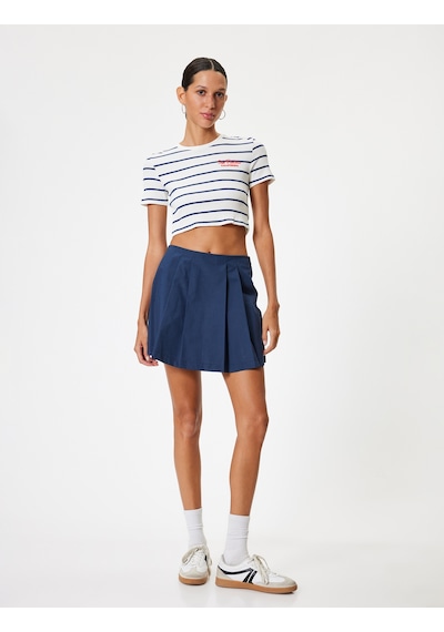 Koton Mini Şort Etek Pileli Standart Bel Slim Fit Pamuklu Lacivert 4sal70131ıw Lacivert