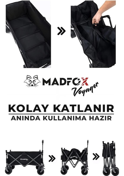Madfox Voyager Katlanır Çok Amaçlı Yük Taşıma Arabası Vagon Siyah Siyah