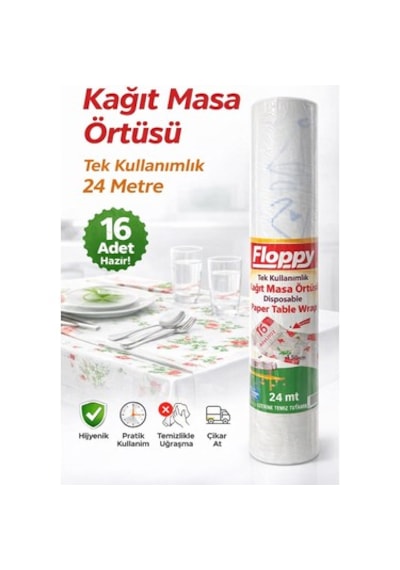 Şeylişeyler - Floppy Tek Kullanımlık Masa Örtüsü 100x150 Cm 1 Rulo 16 Adet Çok Renkli