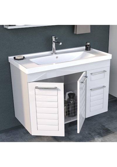 Orka Perge 100 Cm Beyaz Banyo Dolabı Alt Modül Ve Lavabo Beyaz Orka Perge 100 Cm Beyaz Banyo Dolabı Alt Modül Ve Lavabo Beyaz