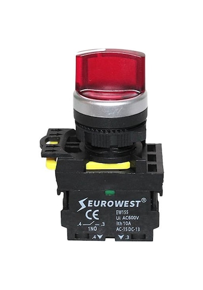 EUROWEST Ew-55-02Xsl 2Nc Kırmızı Led Işıklı Kalıcı Mandal Buton (220V)