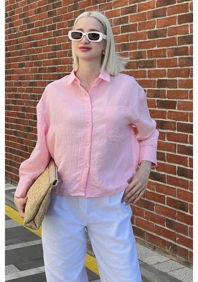 Madmext Pembe Çizgili Oversize Kadın Gömlek Mg2093-pembe Pembe