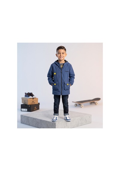 Deniva Kids Erkek Çocuk İçi Astarlı Kapüşonlu Rüzgarlık Mevsimlik Mont & Yağmurluk Saks