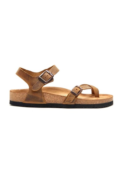Comfortfusse Gabriella - Kadın Ortopedik Hakiki Deri Sandalet Taba Yağlı Deri