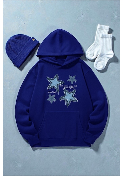 Uyguntarz Unisex Eternal Light Baskılı Oversize Sweatshirt Mavi