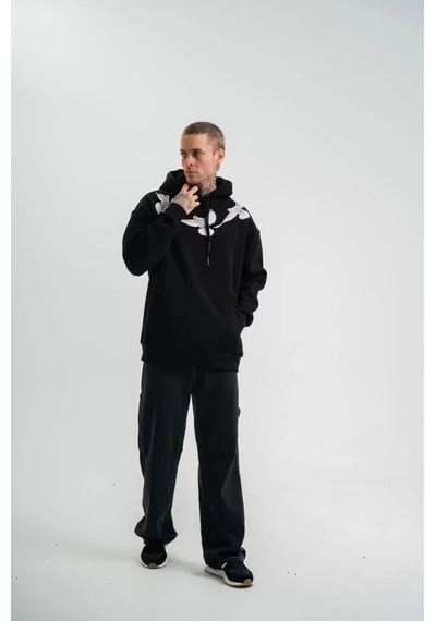 Yake Store Unisex Uzun Kol Bisiklet Yaka Yıkamalı Sweatshirt - Siyah - Siyah