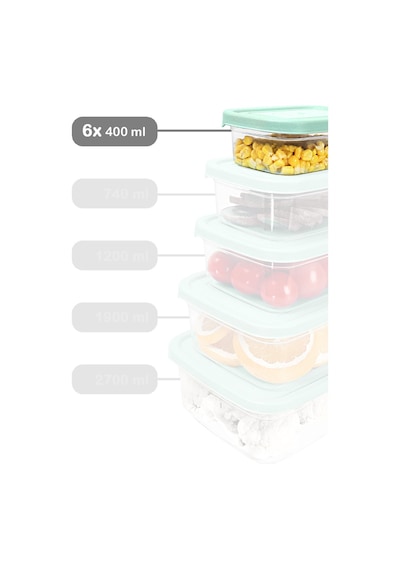 Meleni Home Dikdörtgen Mikrodalgaya Uygun Düzenleyici Organizer Erzak Saklama Kabı Yeşil 400 ML 6 Adet