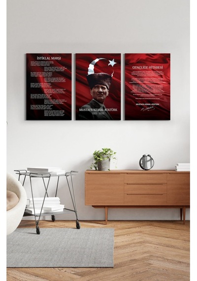 Atatürk Köşesi 3'lü Cam Tablo