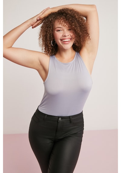 ETHIQUET SHELBY Kadın Vücuda Tamamen Oturan Halter Yaka Sıfır Kol Gri Büyük Beden Body