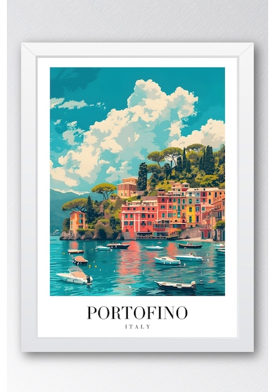 Portofino Italy Vintage Seyahat Posteri Çerçeveli Tablo - Premium Akdeniz Sahil Elit Duvar Dekoru Beyaz Portofino Italy Vintage Seyahat Posteri Çerçeveli Tablo - Premium Akdeniz Sahil Elit Duvar Dekoru Beyaz