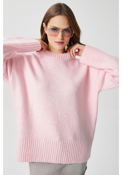 Ritnice Kadın Homy Yumuşacık Bisiklet Yaka Soft Pembe Oversize Triko Kazak Softpembe