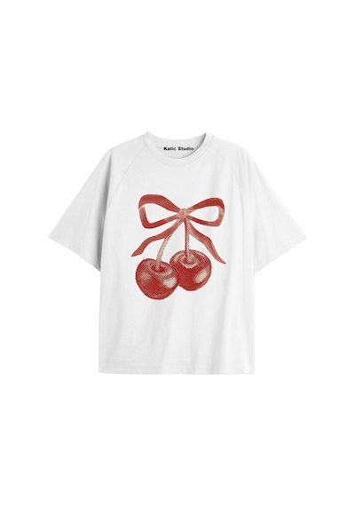 Kalic Studio Y2k Vintage Cherry Baskılı Siyah T-shirt Kod 72 Beyaz-72
